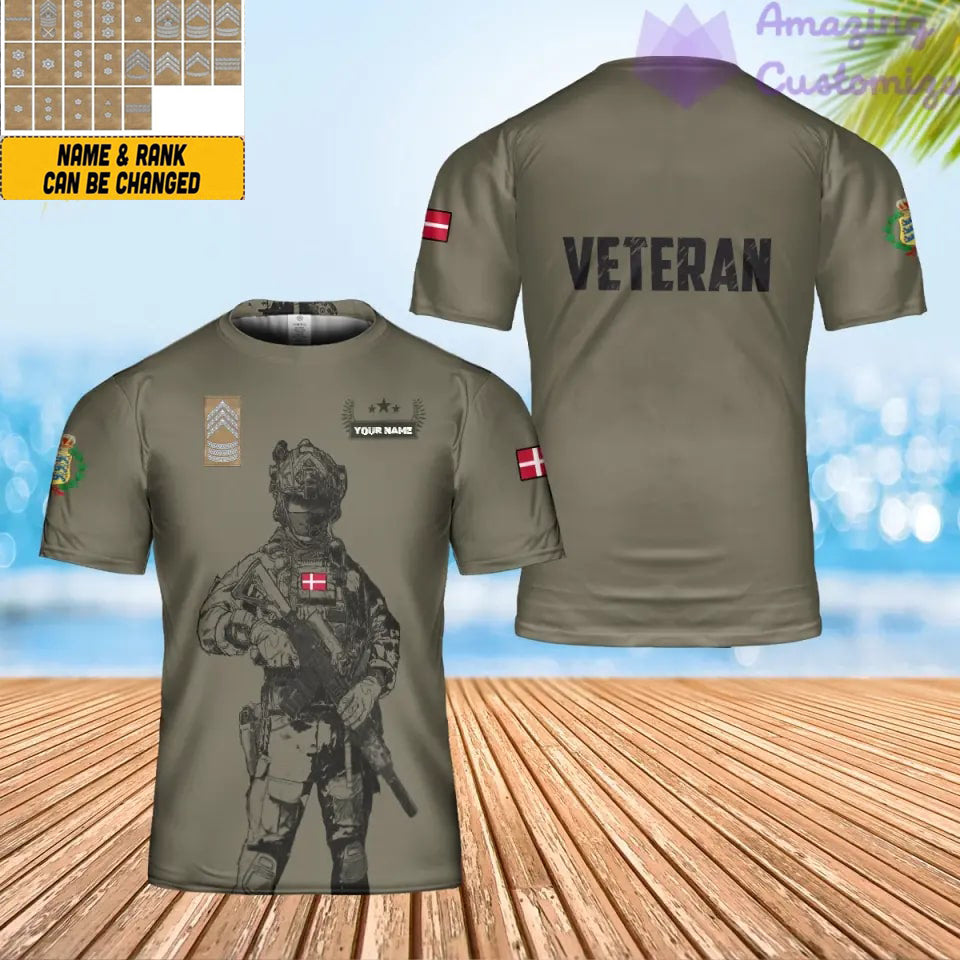 Personalized Denmark Solider/ Veteran Camo With Name And Rank T-shirt 3D Printed - 0502240002