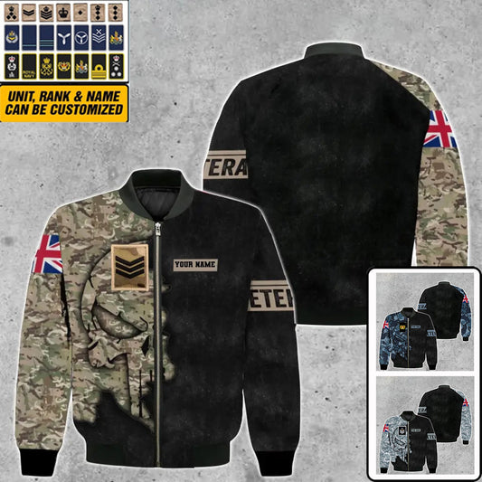 Personalized UK Soldier/ Veteran Camo With Name And Rank Bomber Jacket 3D Printed - 2010230002