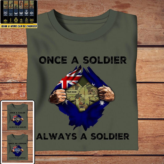 Personalized Australian Solider/ Veteran Camo With Name And Rank T-Shirt - Always A Soldier - 2002230001