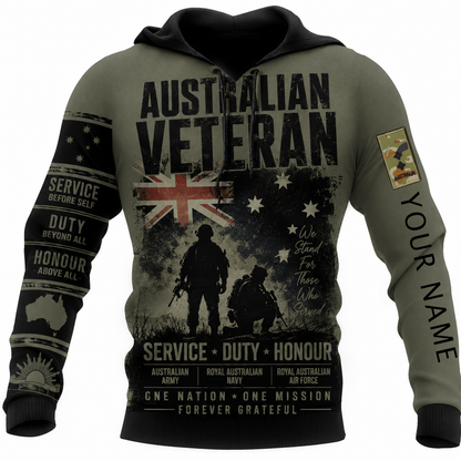 Personalized Australia Soldier/Veteran with Name & Rank Hoodie All Over Printed - TH1779235206