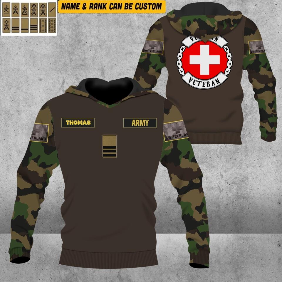 Personalized Swiss Solider/ Veteran Camo With Name And Rank Hoodie 3D Printed - 1671408015