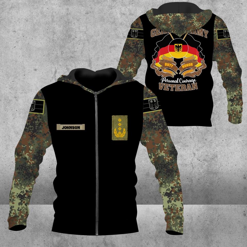 Personalized German Solider/ Veteran Camo With Name And Rank Hoodie 3D Printed - 2812220001