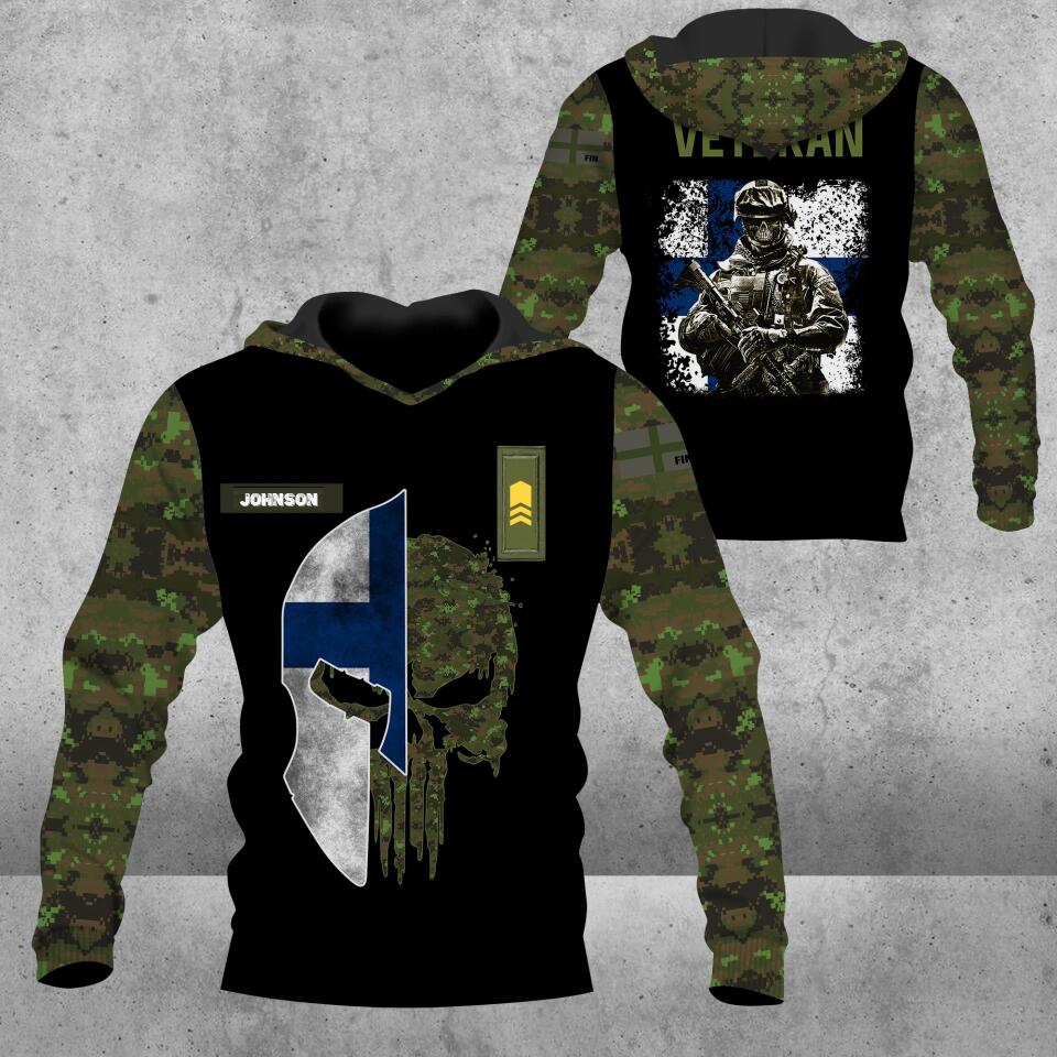 Personalized Finnish Solider/ Veteran Camo With Name And Rank Hoodie 3D Printed - 2812220002