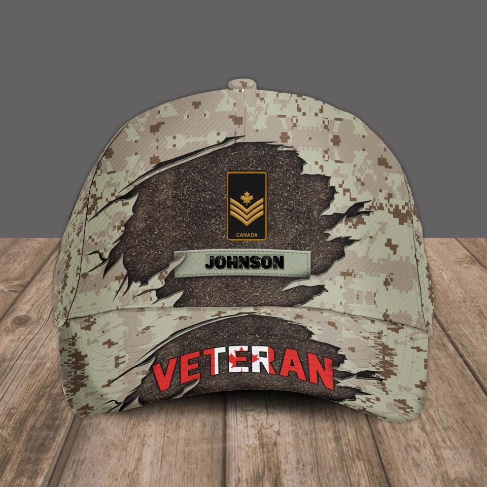 Personalized Rank And Name Canadian Soldier/Veterans Camo Baseball Cap - 1412220016