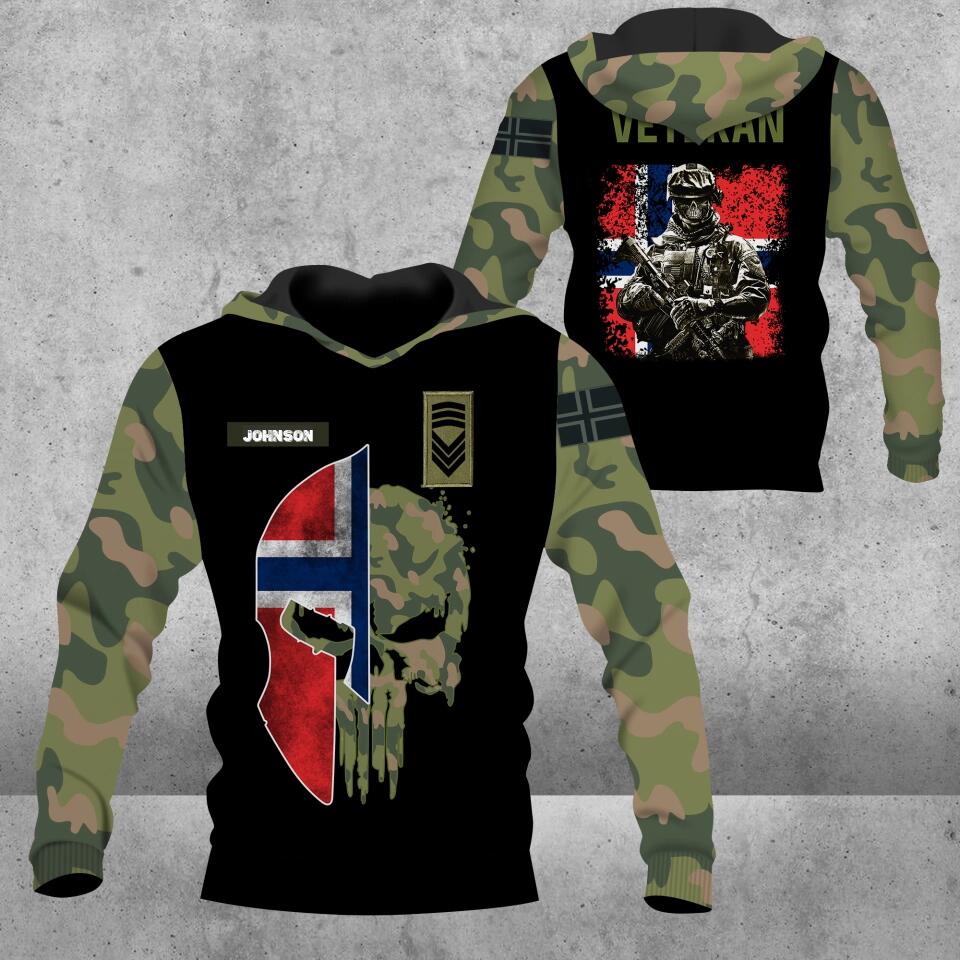 Personalized Norway Solider/ Veteran Camo With Name And Rank Hoodie 3D Printed - 1672444802