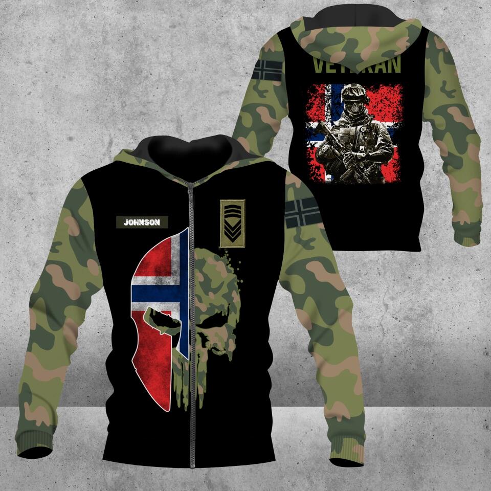Personalized Norway Solider/ Veteran Camo With Name And Rank Hoodie 3D Printed - 1672444802