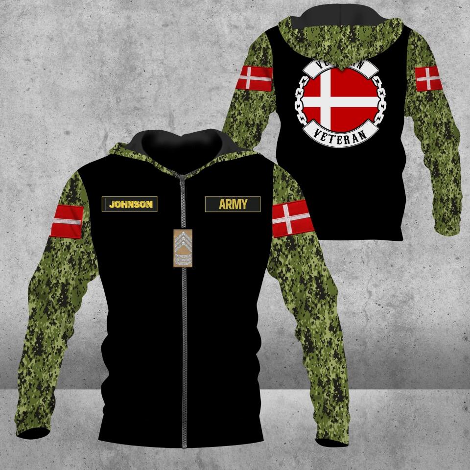 Personalized Danish Solider/ Veteran Camo With Name And Rank Hoodie 3D Printed - 2812220002