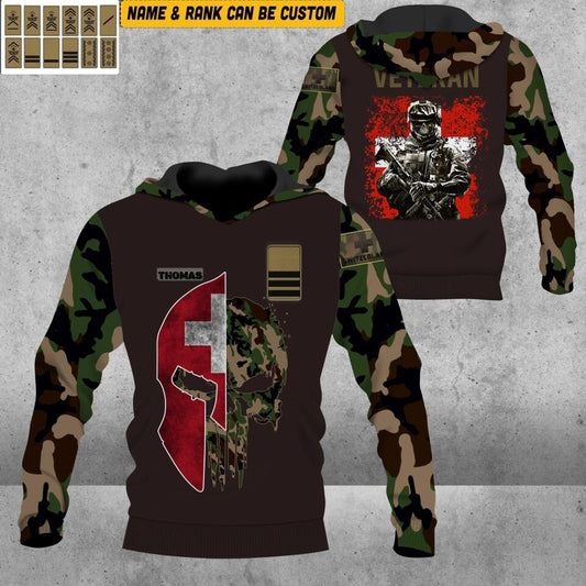 Personalized Swiss Solider/ Veteran Camo With Name And Rank Hoodie 3D Printed - 1912220015