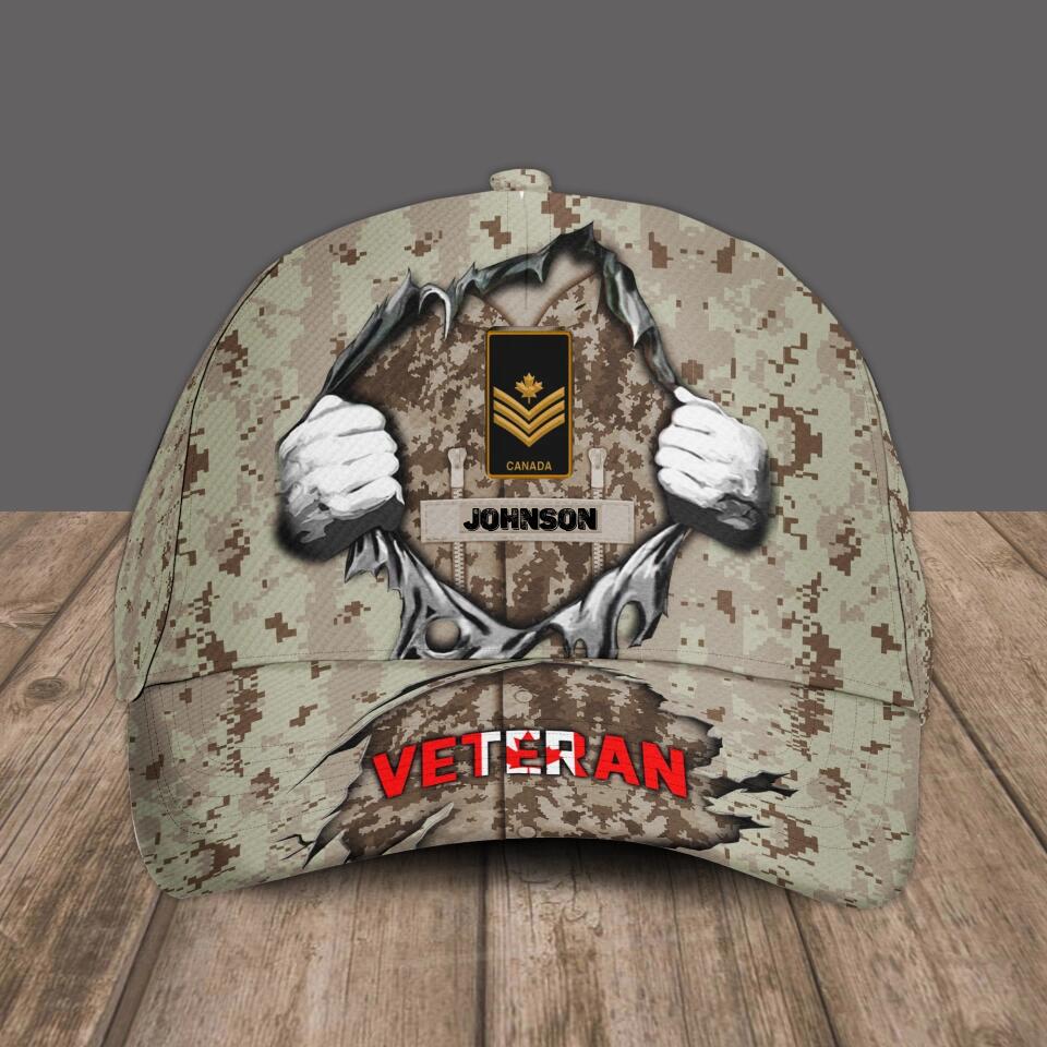 Personalized Rank And Name Canadian Soldier/Veterans Camo Baseball Cap - 1412220018