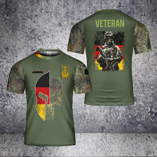 T-shirt personnalisé avec camouflage de soldat/vétéran allemand avec nom et grade imprimé en 3D - 1601240001