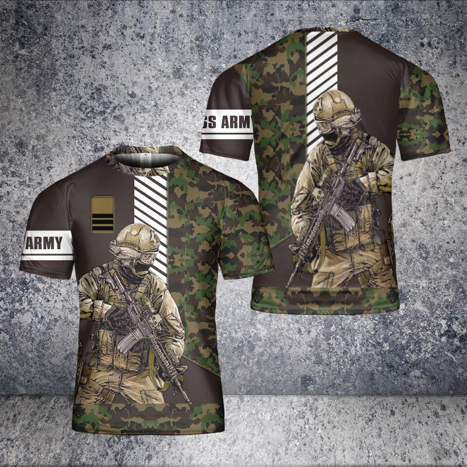 Personalized Swiss Solider/ Veteran Camo With Name And Rank T-Shirt 3D Printed - 1912220005
