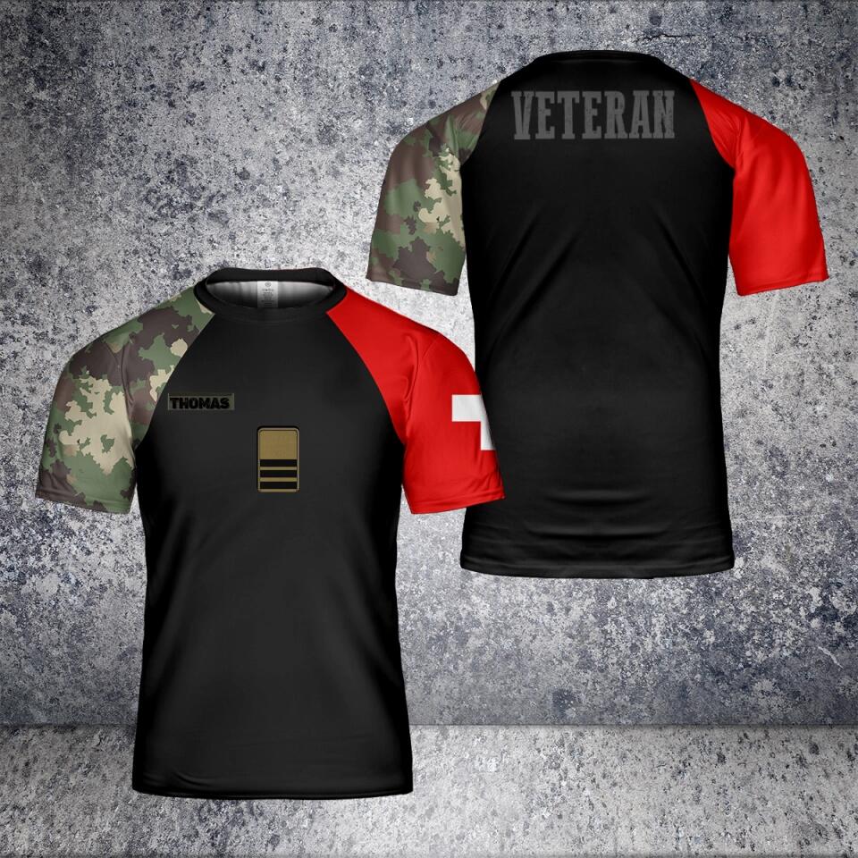 Personalized Swiss Solider/ Veteran Camo With Name And Rank T-Shirt 3D Printed - 2101240002