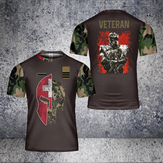 T-shirt personnalisé avec camouflage soldat suisse/vétéran avec nom et grade imprimé en 3D - 2201240002
