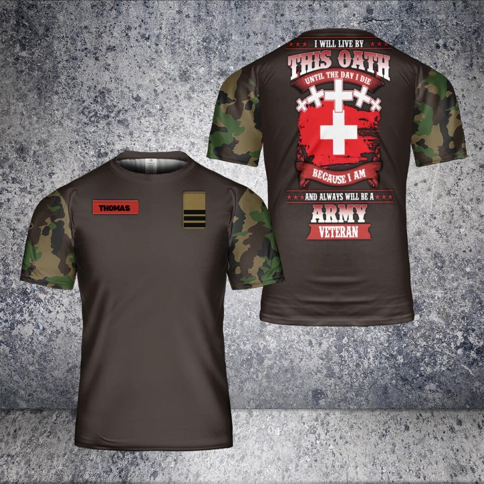 T-shirt personnalisé avec camouflage soldat suisse/vétéran avec nom et grade imprimé en 3D - 2201240003