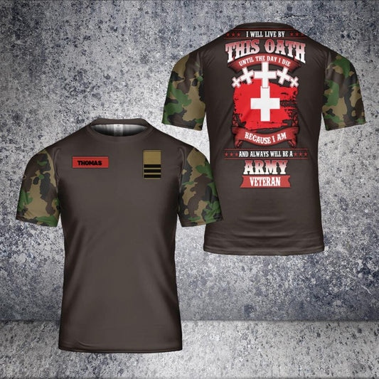 T-shirt personnalisé avec camouflage soldat suisse/vétéran avec nom et grade imprimé en 3D - 2201240003