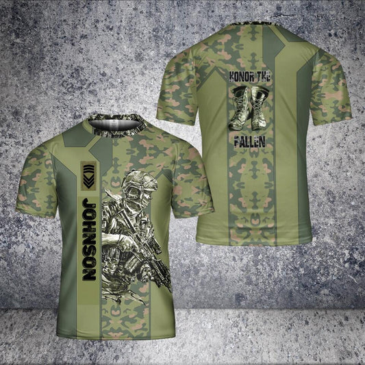 T-shirt personnalisé avec camouflage de soldat/vétéran norvégien avec nom et grade imprimé en 3D - 1301240001