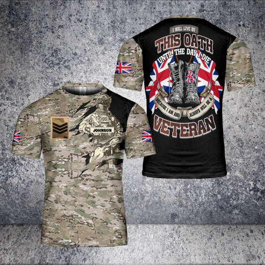 Personalized UK Solider/ Veteran Camo With Name And Rank T-Shirt 3D Printed - 2501240002