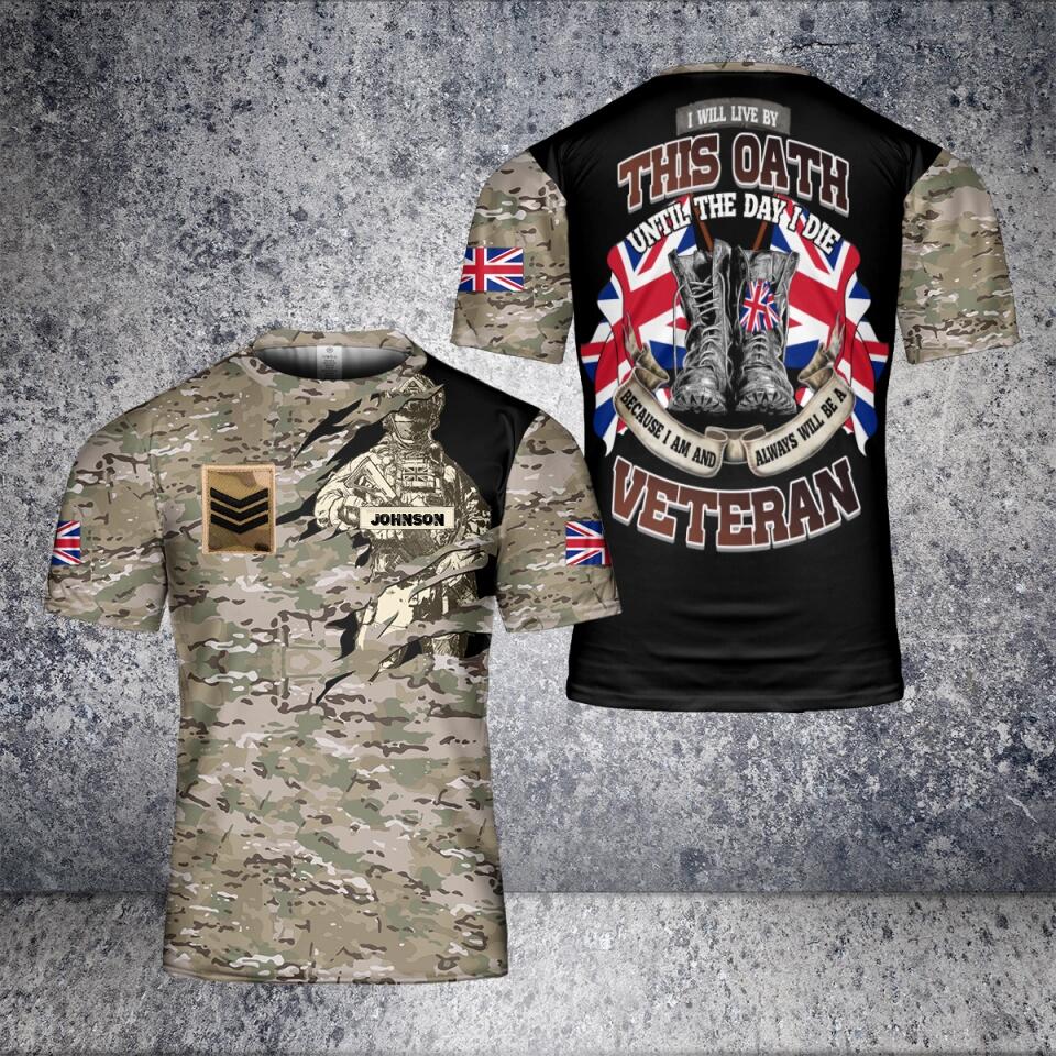 Personalized UK Solider/ Veteran Camo With Name And Rank T-Shirt 3D Printed - 1706140801