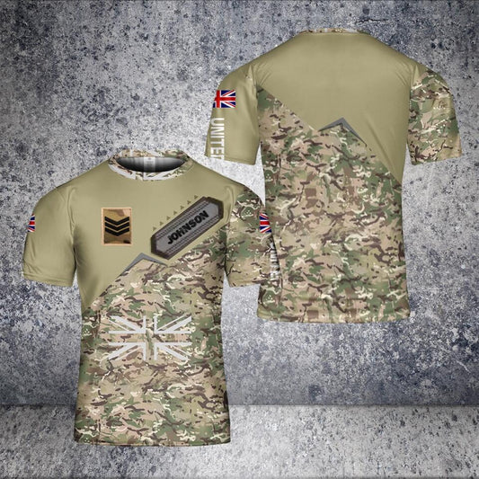Personalized UK Solider/ Veteran Camo With Name And Rank T-Shirt 3D Printed - 3112220007