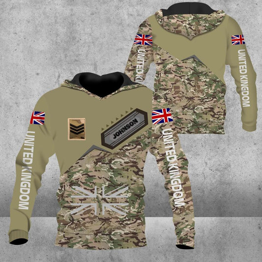 Personalized UK Solider/ Veteran Camo With Name And Rank Hoodie 3D Printed - 3112220007
