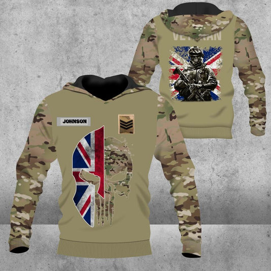 Personalized UK Solider/ Veteran Camo With Name And Rank Hoodie 3D Printed - 3112220005