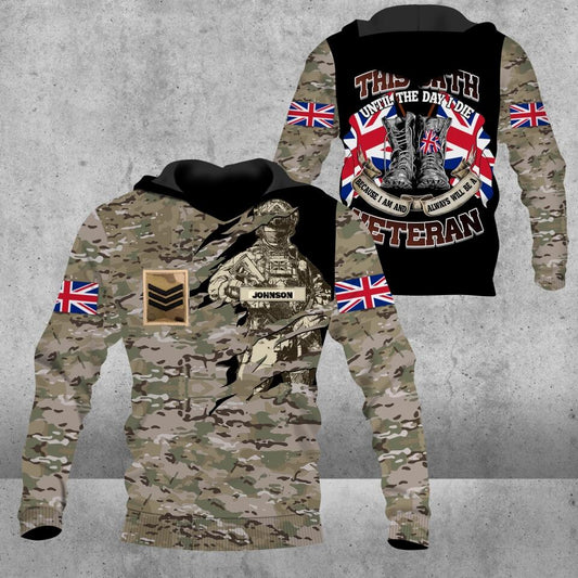 Personalized UK Solider/ Veteran Camo With Name And Rank Hoodie 3D Printed - 3112220001