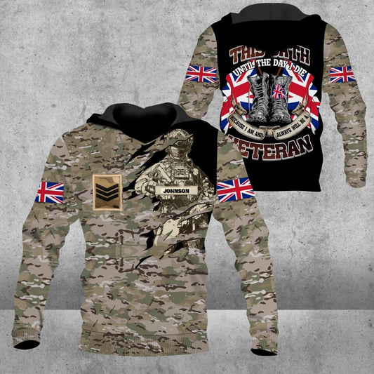 Personalisierter Kapuzenpullover mit Camouflage-Muster für britische Soldaten/Veteranen mit Namen und Rang, 3D-Druck – 3112220001