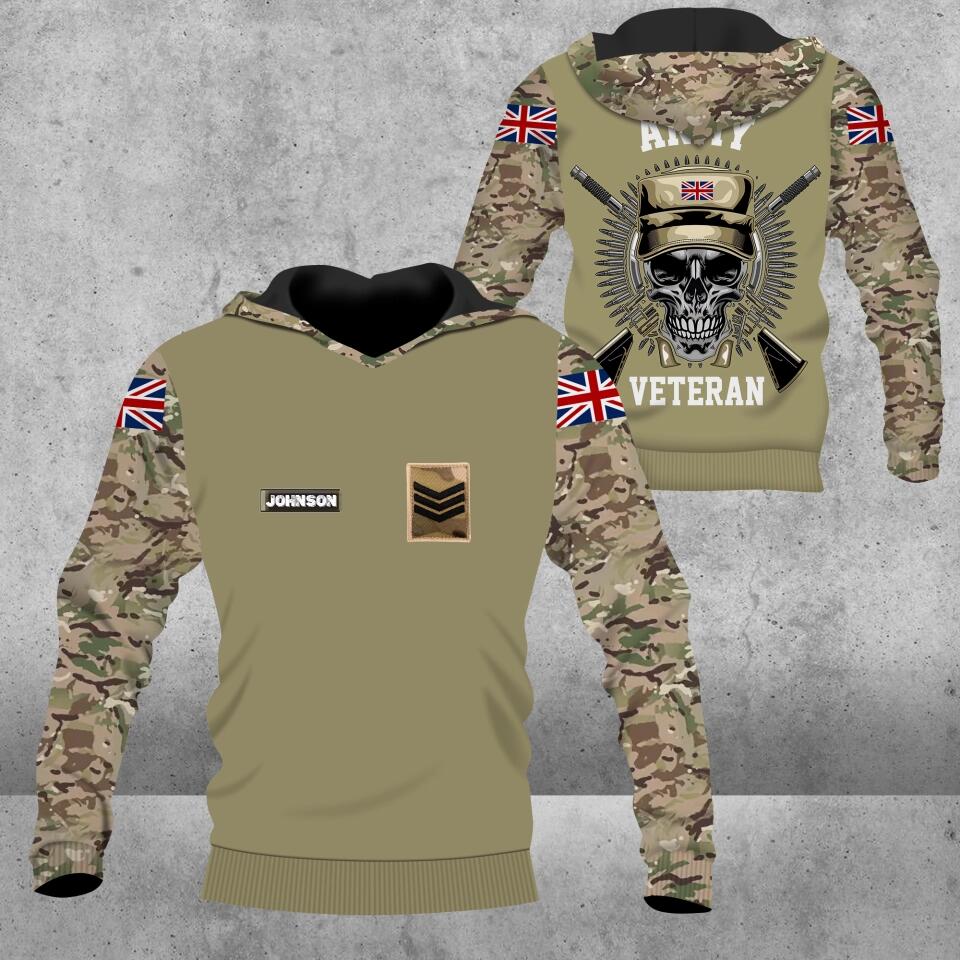 Personalized UK Solider/ Veteran Camo With Name And Rank Hoodie 3D Printed - 3112220008