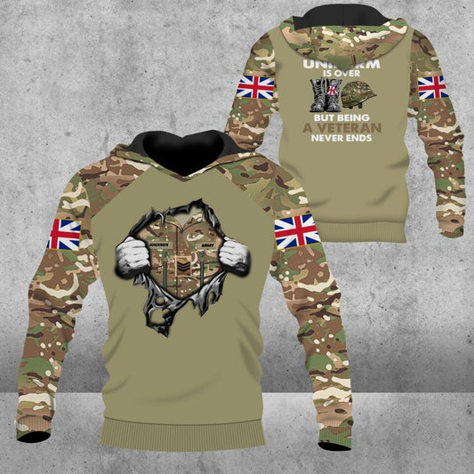 Personalized UK Solider/ Veteran Camo With Name And Rank Hoodie 3D Printed - 3112220006