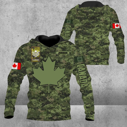 Personalized Canadian Solider/ Veteran Camo With Name And Rank Hoodie 3D Printed - 1001230003