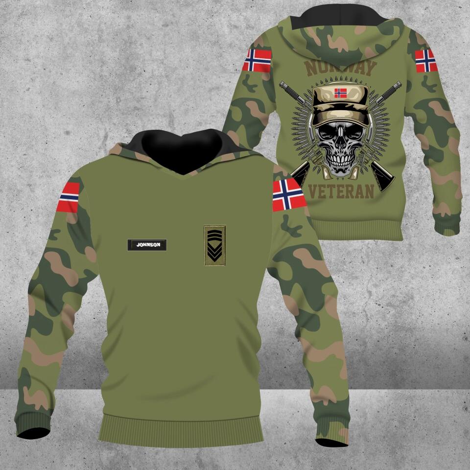 Personalized Norway Solider/ Veteran Camo With Name And Rank Hoodie 3D Printed - 2101230003