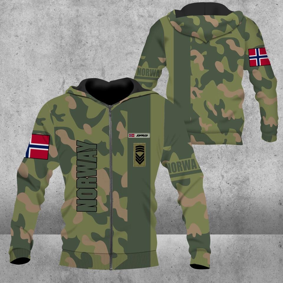 Personalized Norway Solider/ Veteran Camo With Name And Rank Hoodie 3D Printed - 2101230006