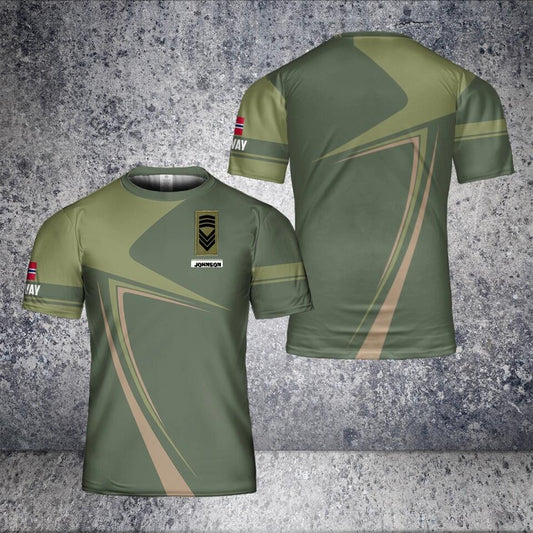 T-shirt personnalisé avec camouflage de soldat/vétéran norvégien avec nom et grade imprimé en 3D - 1401240003
