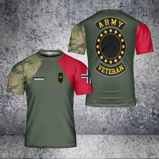 T-shirt personnalisé avec camouflage de soldat/vétéran norvégien avec nom et grade imprimé en 3D - 1201240002
