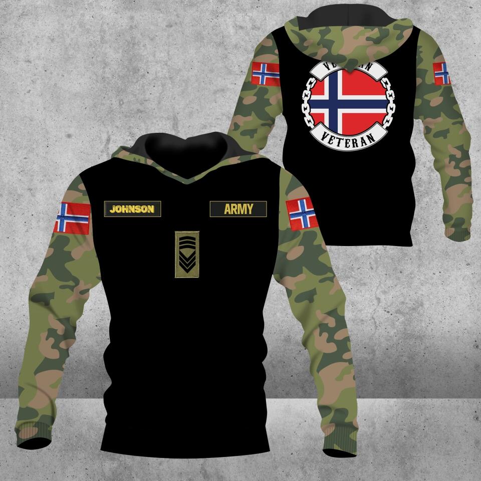 Personalized Norway Solider/ Veteran Camo With Name And Rank Hoodie 3D Printed - 3112220005