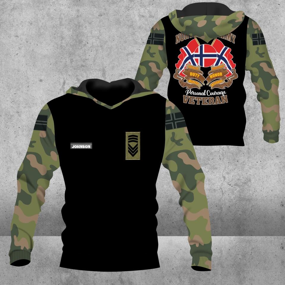 Personalized Norway Solider/ Veteran Camo With Name And Rank Hoodie 3D Printed - 3112220004