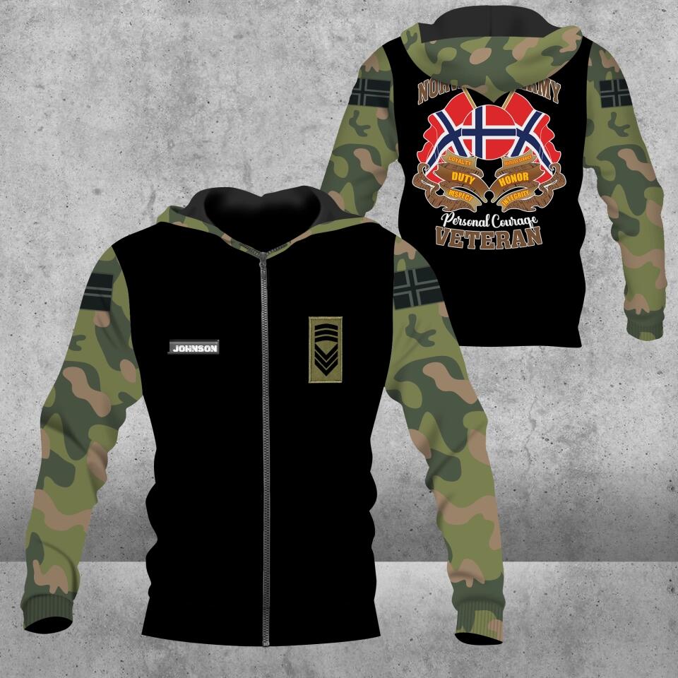 Personalized Norway Solider/ Veteran Camo With Name And Rank Hoodie 3D Printed - 3112220004