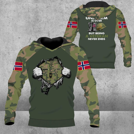 Personalized Norway Solider/ Veteran Camo With Name And Rank Hoodie 3D Printed - 3112220002