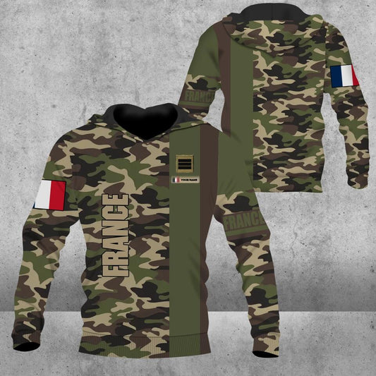 Personalized France Solider/ Veteran Camo With Name And Rank Hoodie 3D Printed - 3101230004