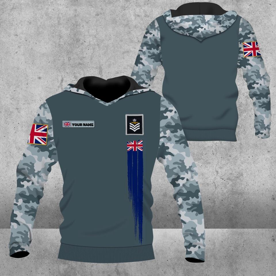 Personalized UK Solider/ Veteran Camo With Name And Rank Hoodie 3D Printed - 0102230001