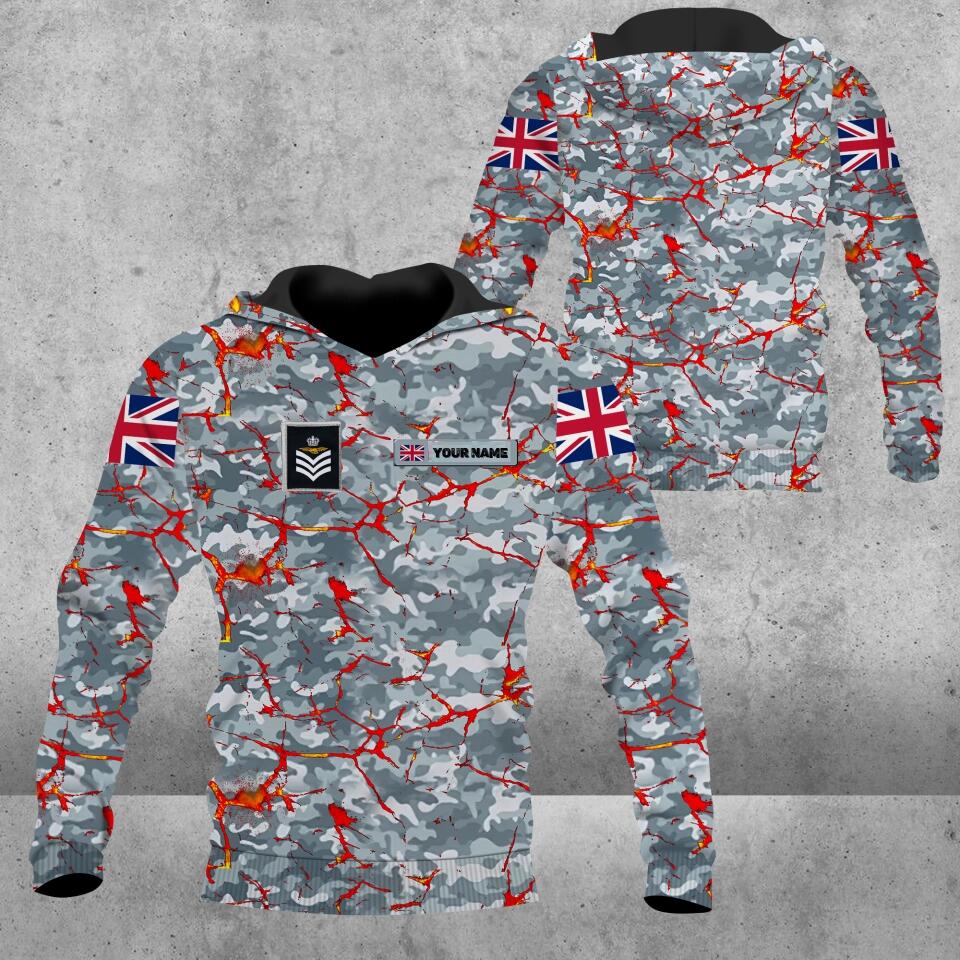 Personalized UK Solider/ Veteran Camo With Name And Rank Hoodie 3D Printed - 0102230003