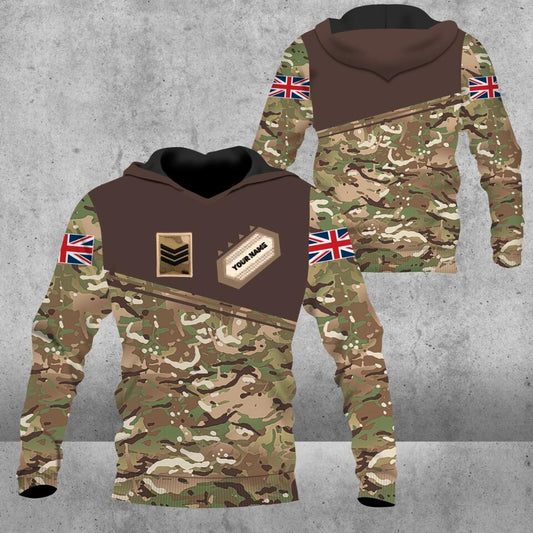 Personalized UK Solider/ Veteran Camo With Name And Rank Hoodie 3D Printed - 0102230004