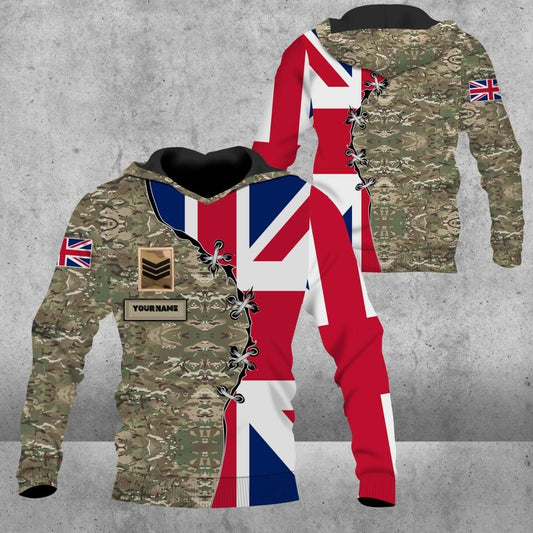 Personalized UK Solider/ Veteran Camo With Name And Rank Hoodie 3D Printed - 0102230005