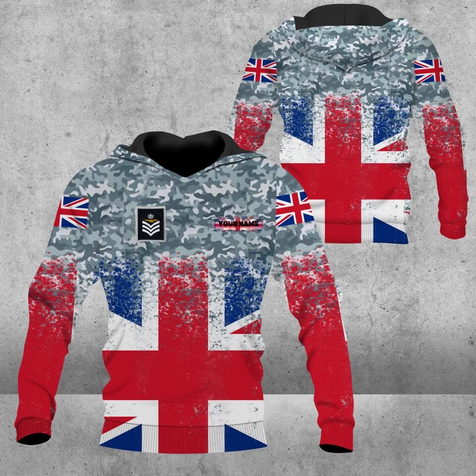 Personalized UK Solider/ Veteran Camo With Name And Rank Hoodie 3D Printed - 0102230006