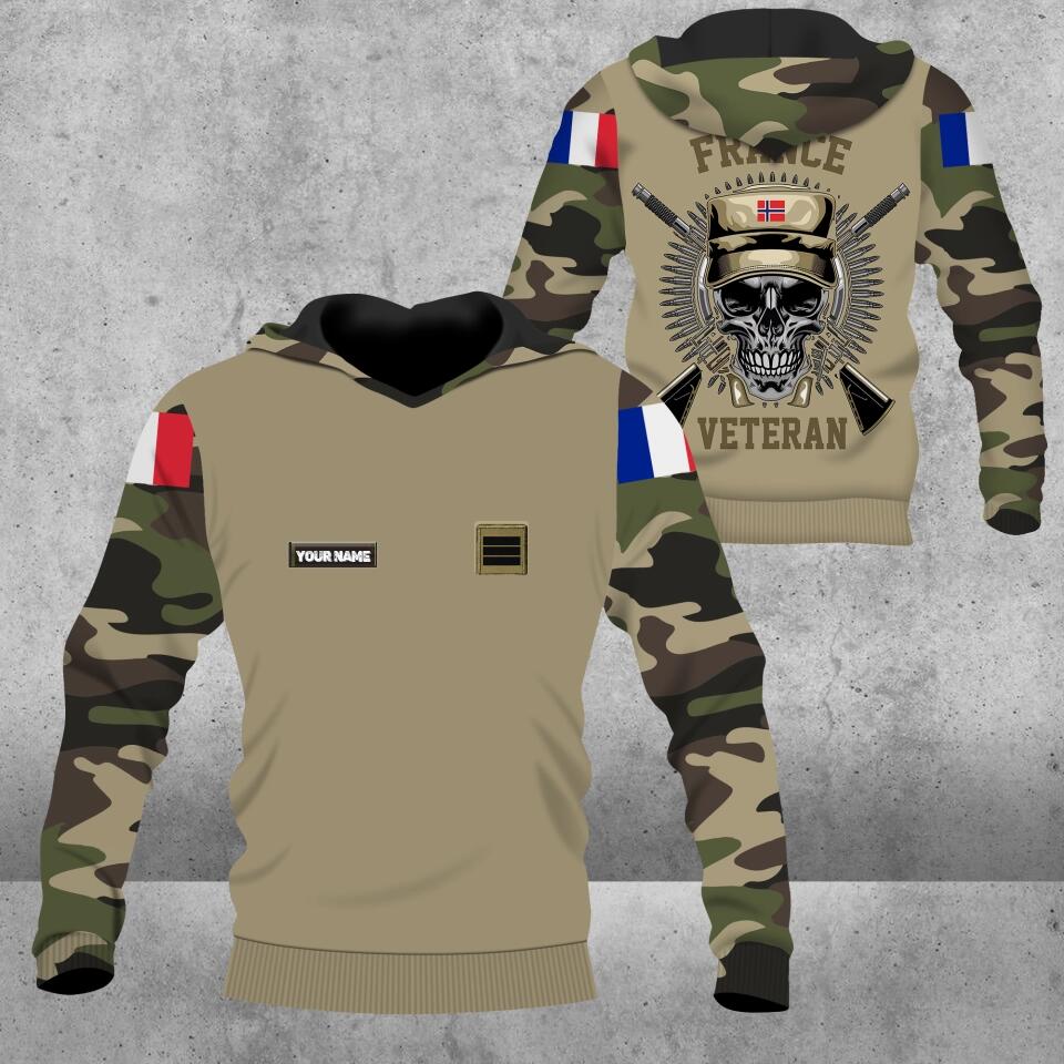 Personalized France Solider/ Veteran Camo With Name And Rank Hoodie 3D Printed - 3101230008