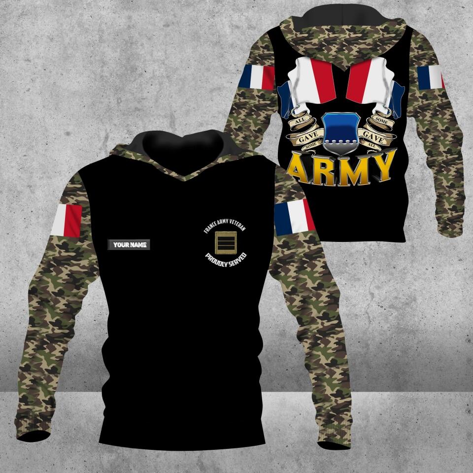Personalized France Solider/ Veteran Camo With Name And Rank Hoodie 3D Printed - 1675123209