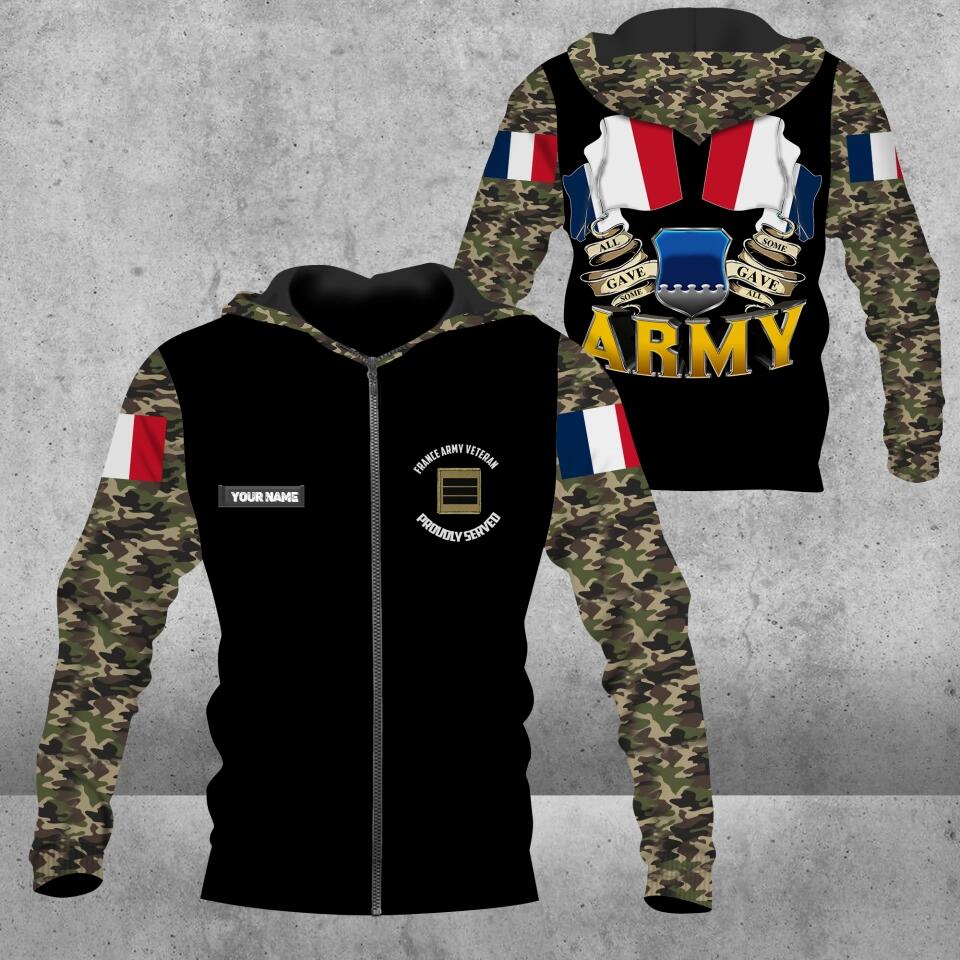 Personalized France Solider/ Veteran Camo With Name And Rank Hoodie 3D Printed - 3101230010