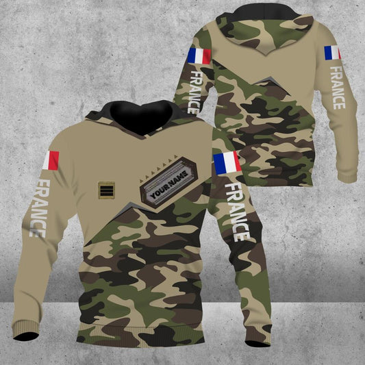 Personalized France Solider/ Veteran Camo With Name And Rank Hoodie 3D Printed - 3101230006