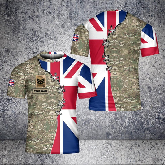 Personalized UK Solider/ Veteran Camo With Name And Rank T-Shirt 3D Printed - 0102230005
