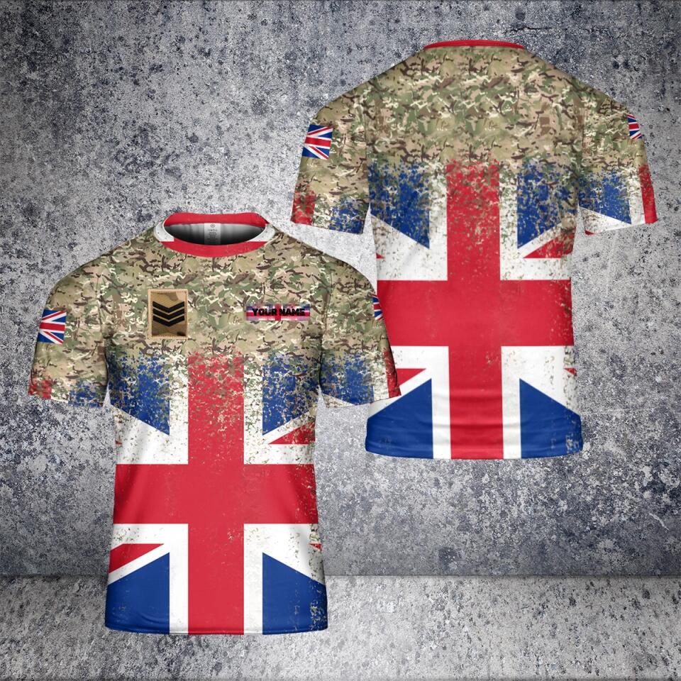 Personalized UK Solider/ Veteran Camo With Name And Rank T-Shirt 3D Printed - 0102230006